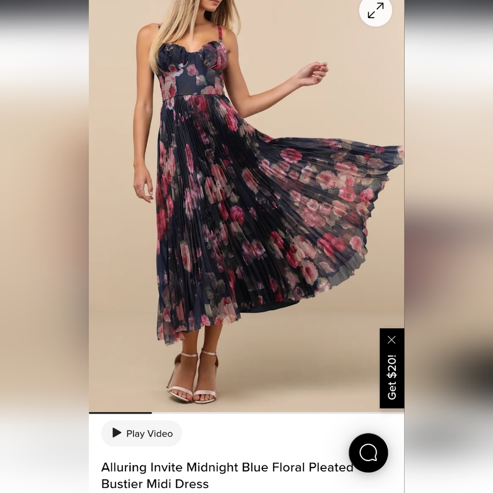 Floral Pleated Midi Dress - Black and Pink